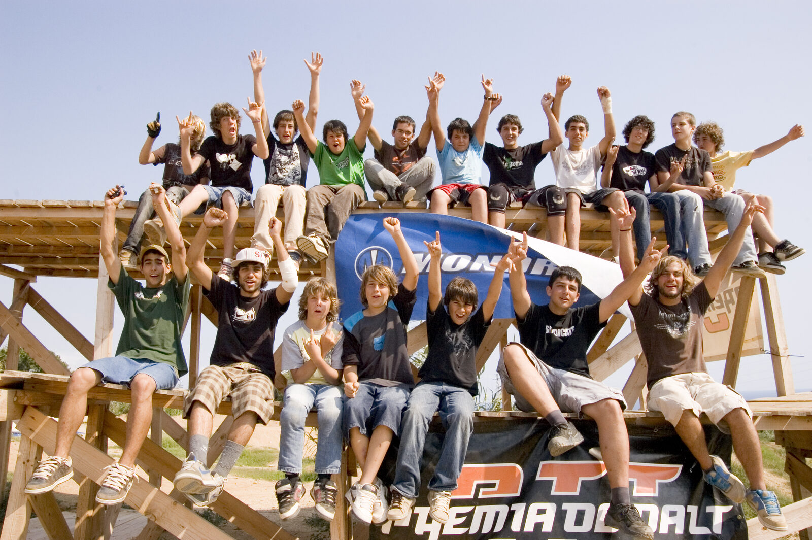A summer camp group celebrating at the park