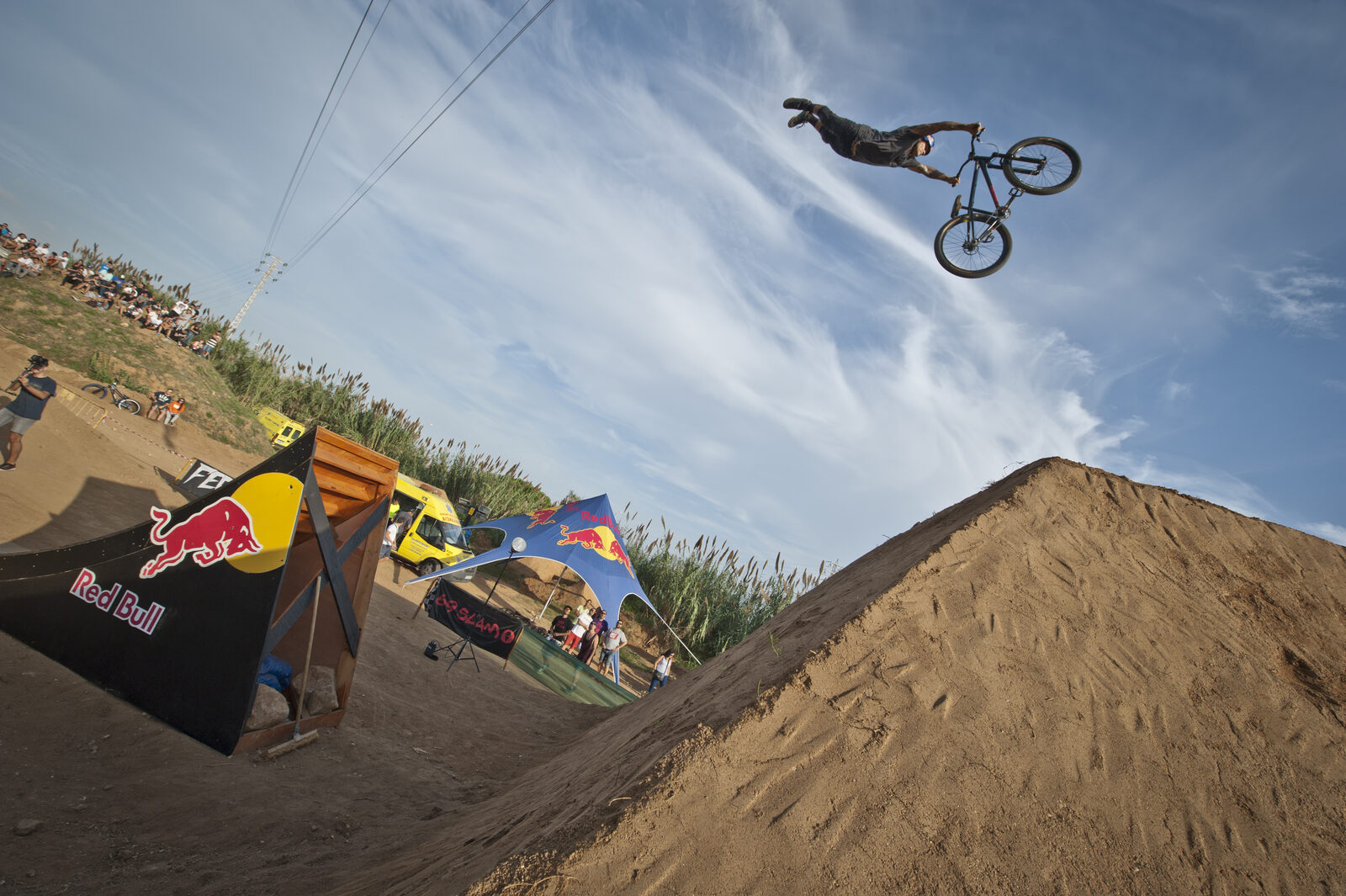 Andreu Lacondeguy doing a superman over a jump at Happy Ride Weekend