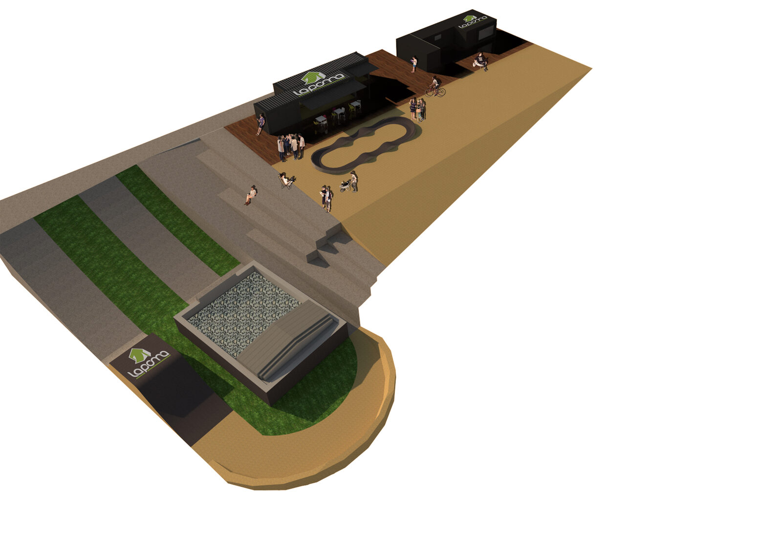 A 3D render of a modular pump track and jump line proposal