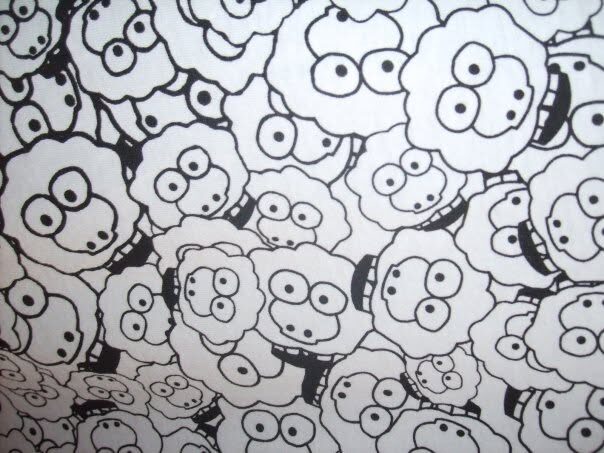 A dense hand-drawn illustration of overlapping sheep filling the whole frame